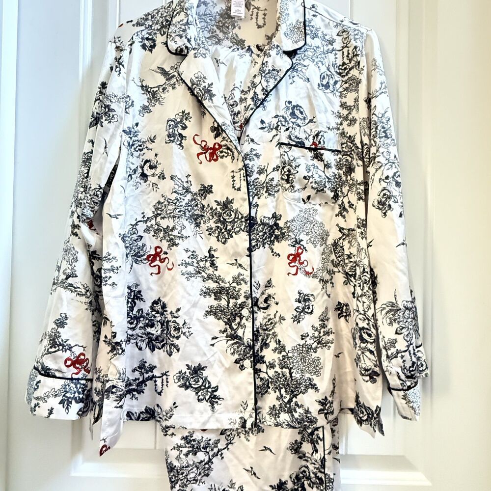 Victoria’s Secret Toile Print Pajama Set Piped Black White Women’s M